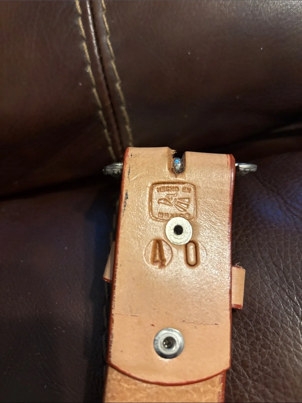 Tooled Leather Sunflower Belt with Engraved Buckle made in Mexico. Size 36.